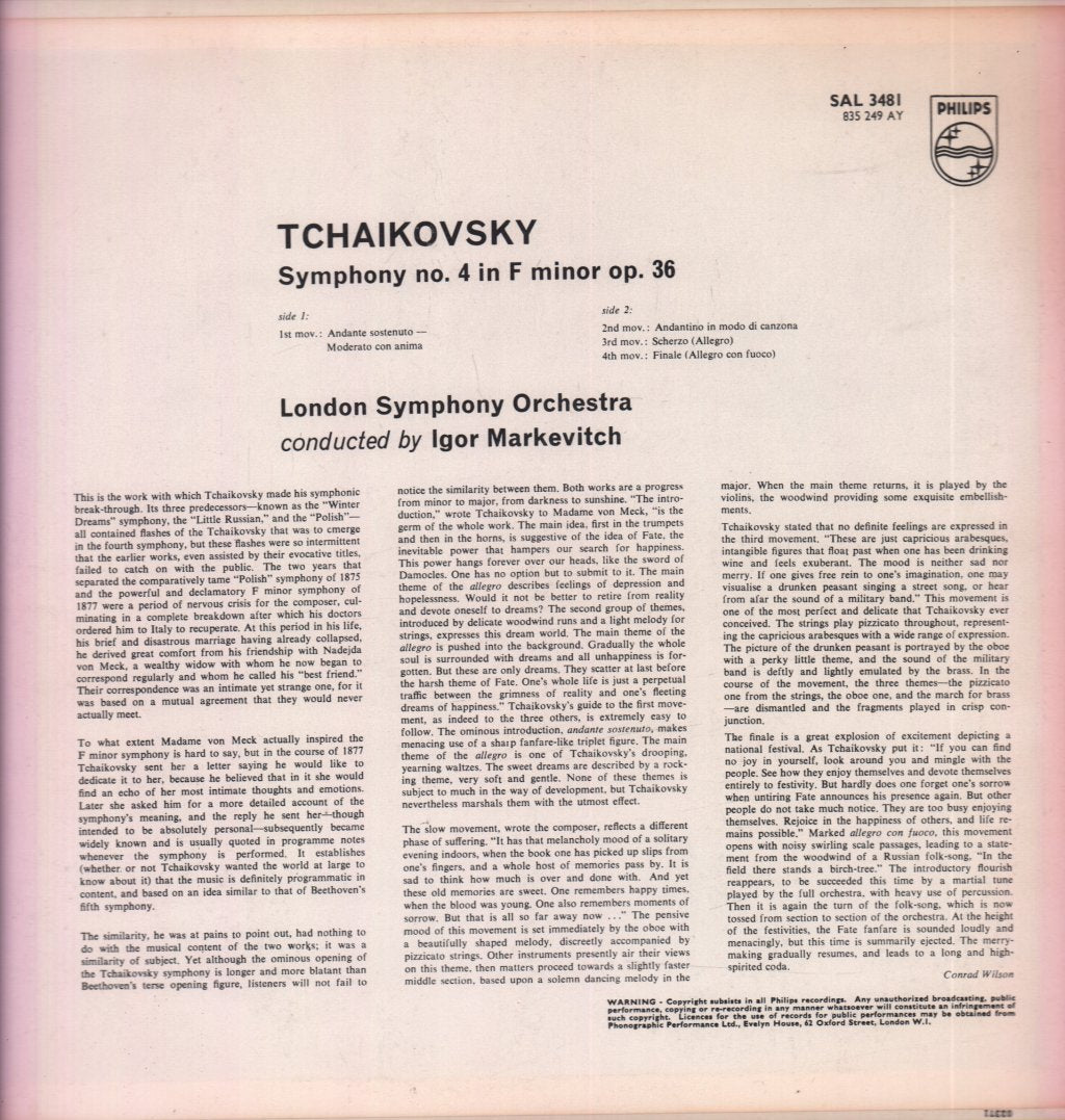 London Symphony Orchestra - Tchaikovsky Symphony No. 4 In F Minor Op. 36 - Lp