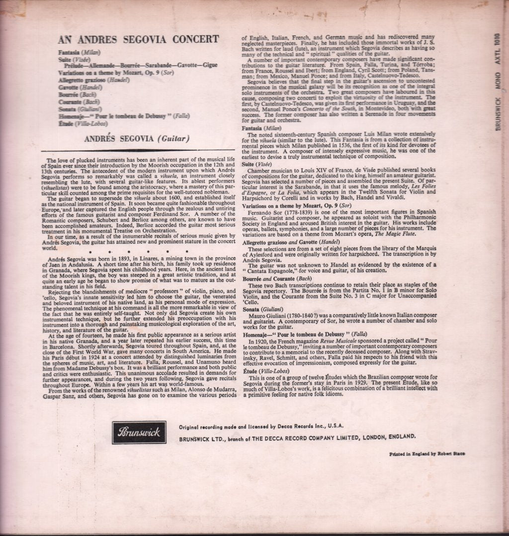 Andres Segovia - An Andrés Segovia Concert - Lp