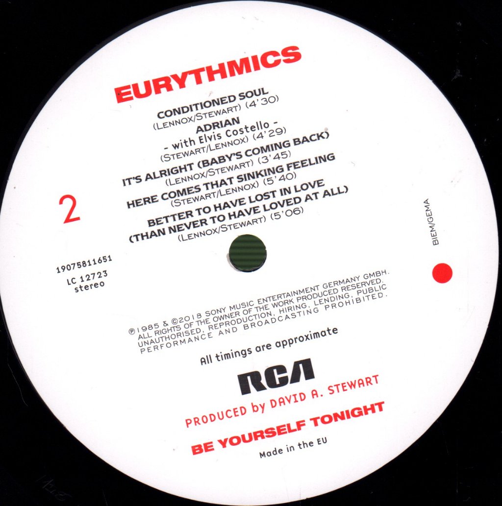 Eurythmics - Be Yourself Tonight - Lp