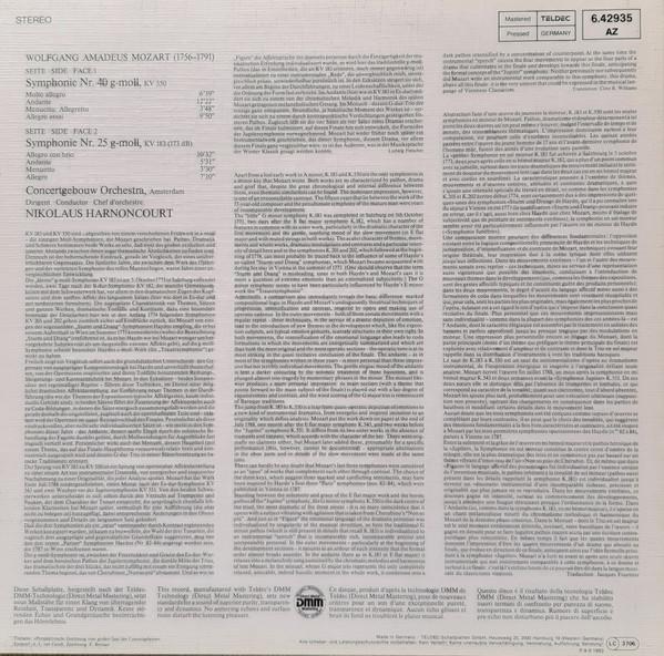 Concertgebouw Orchestra - Mozart Symphonies G Minor No. 40 & 25 - Lp