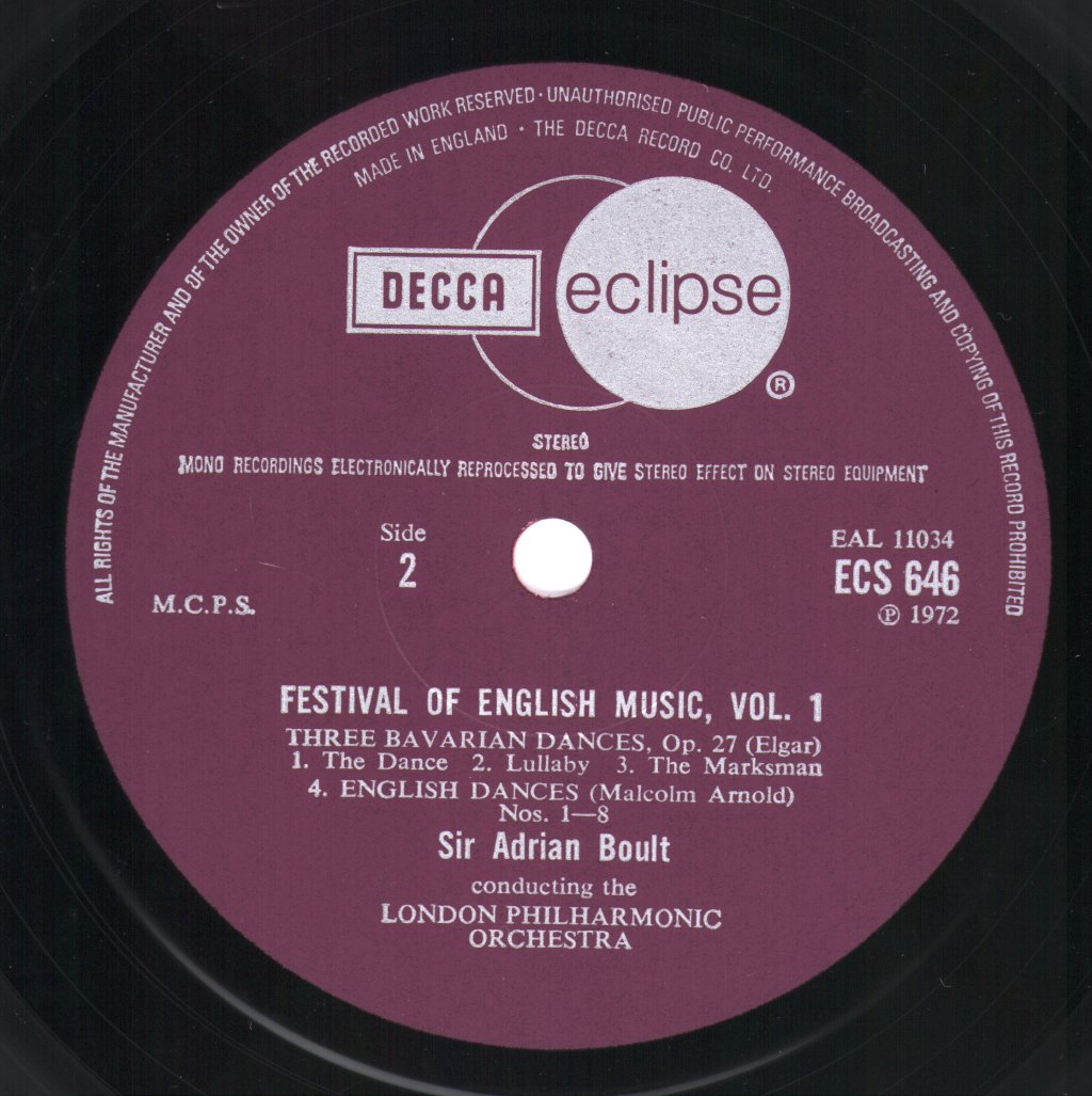 Sir Adrian Boult / Eduard van Beinum / London Philharmonic Orchestra - Festival Of English Music Vol 1 - Lp