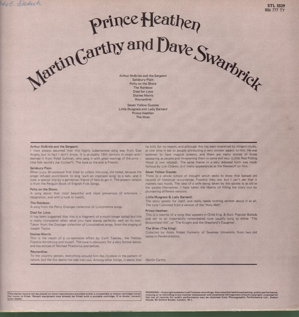 Martin Carthy And Dave Swarbrick - Prince Heathen - Lp