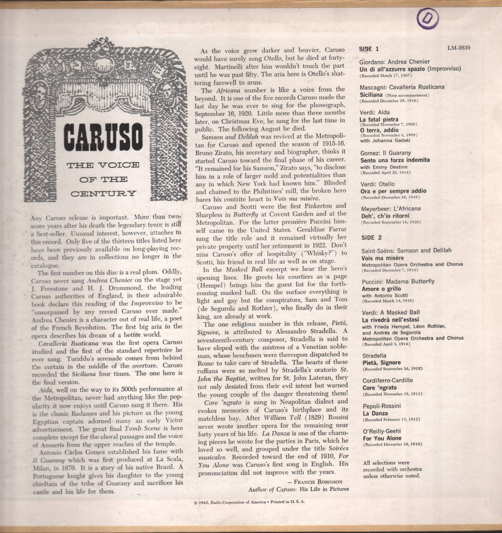 Enrico Caruso - Caruso - The Voice Of The Century - Lp