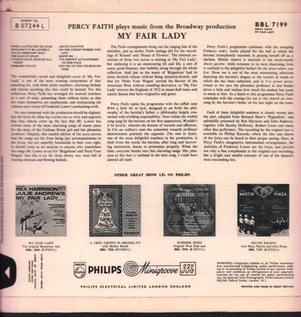 Percy Faith And His Orchestra - Music From "My Fair Lady" - Lp