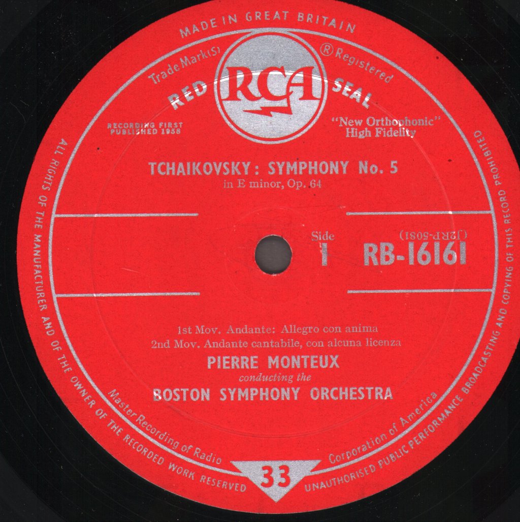 Pierre Monteux / Boston Symphony Orchestra - Tchaikovsky - Symphony No.5 - Lp