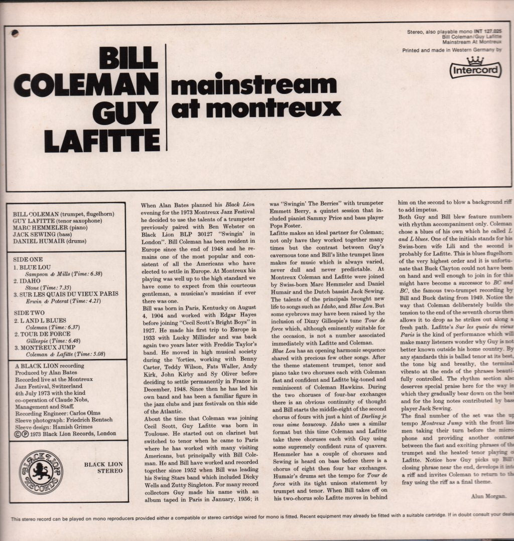 Bill Coleman/Guy Lafitte - Mainstream At Montreux - Lp