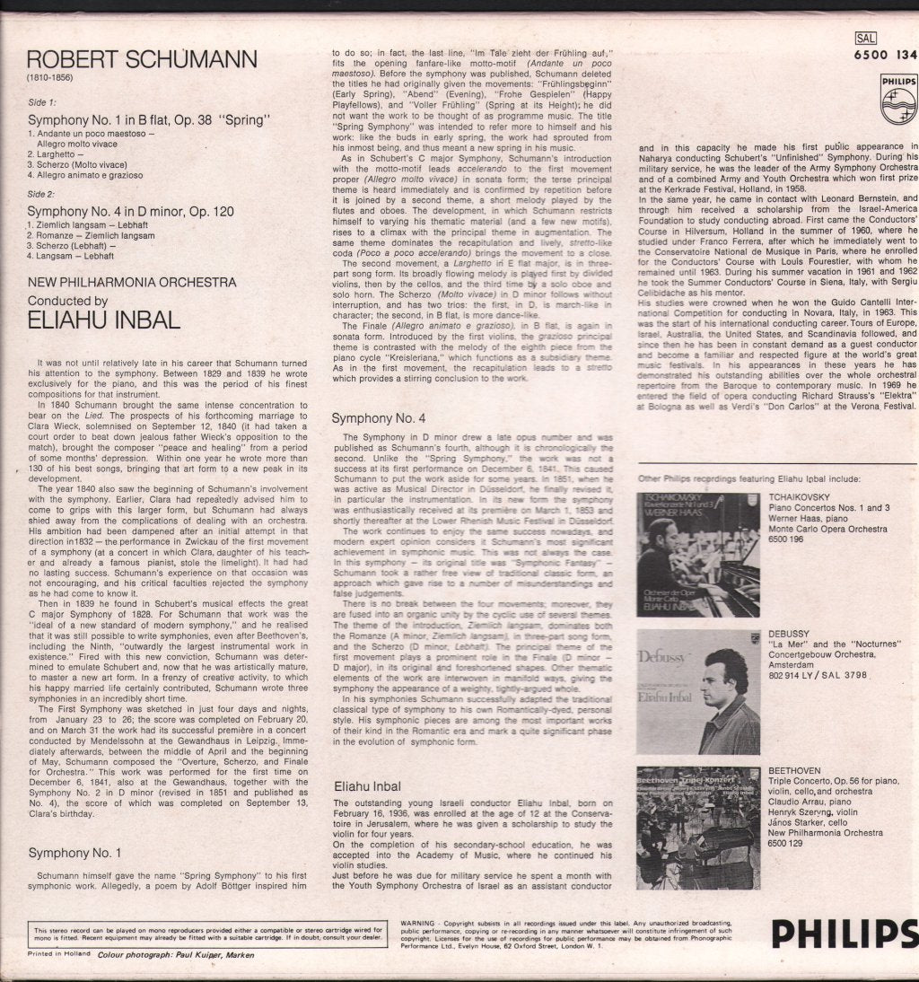 New Philharmonia Orchestra / Eliahu Inbal - Schumann - Symphony No. 1 "Spring" / Symphony No. 4 - Lp