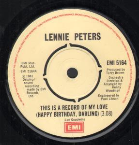 Lennie Peters - This Is A Record Of My Love - 7 Inch