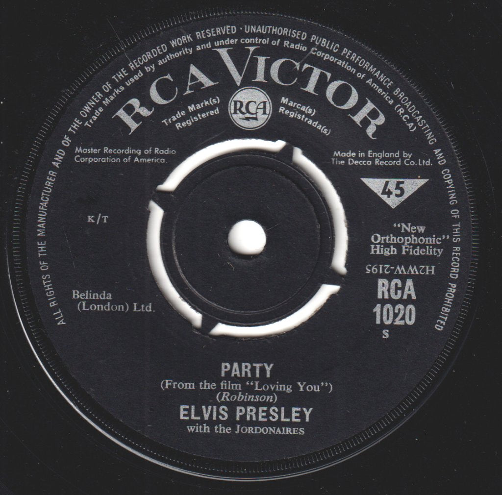 Elvis Presley With The Jordanaires - Party - 7 Inch
