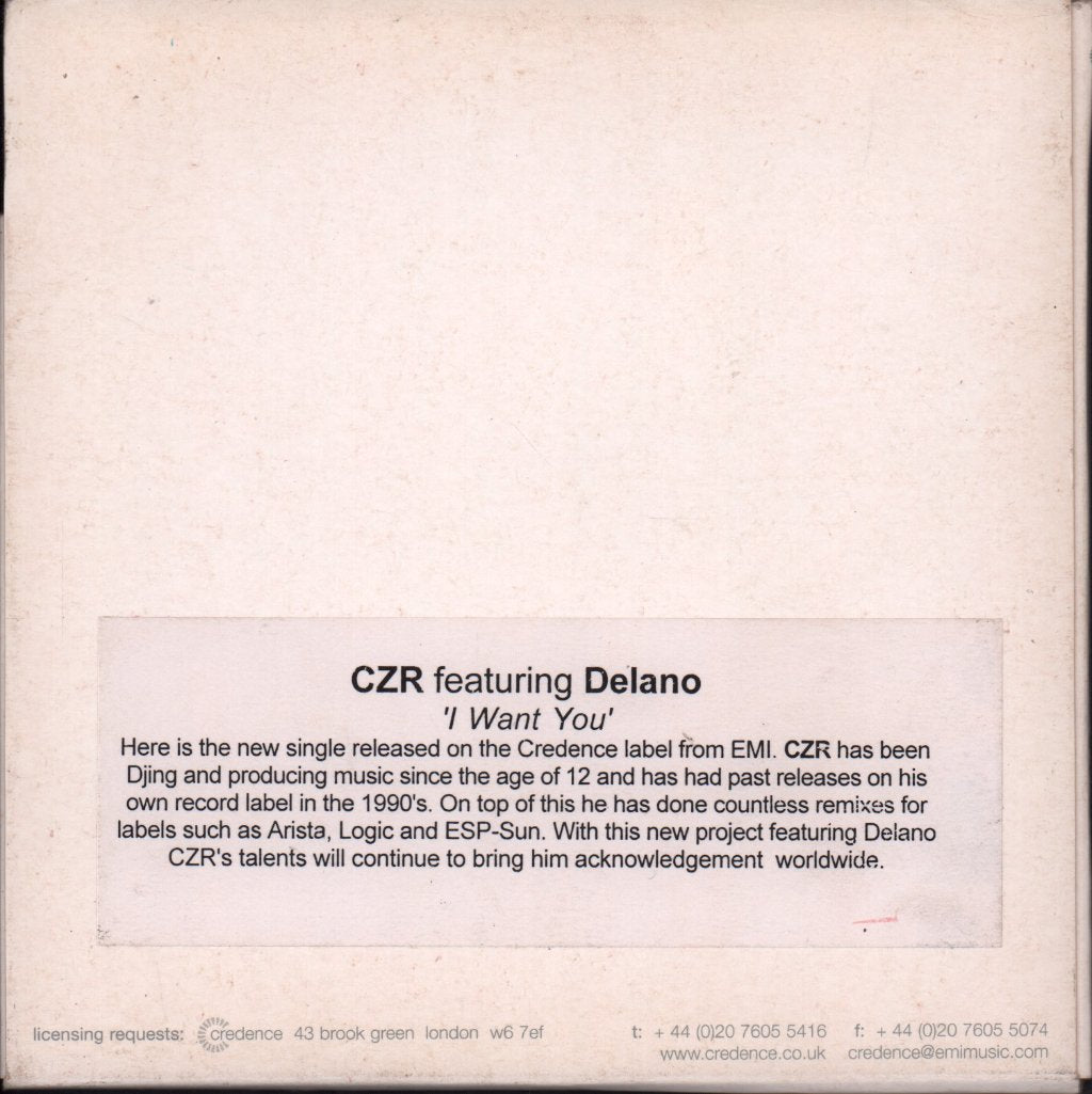czr featuring delano - I Want You - Cd