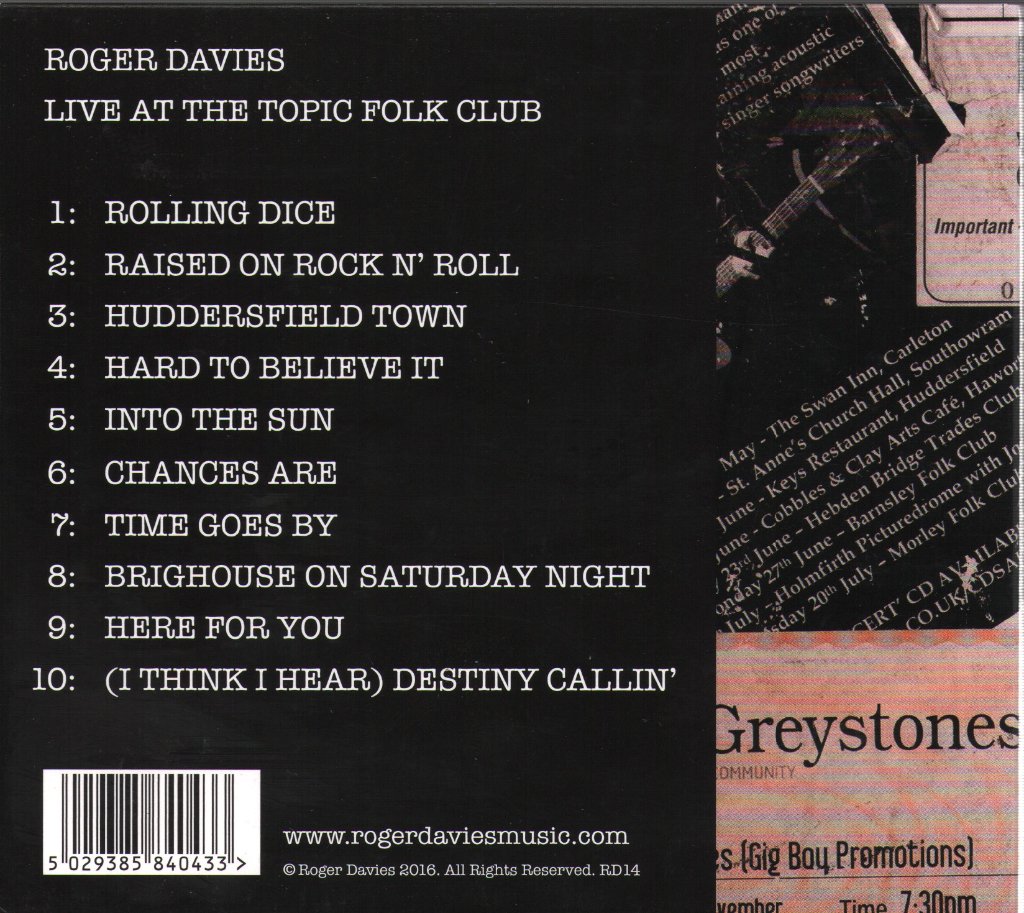 Roger Davies - Live At The Topic Folk Club - Cd
