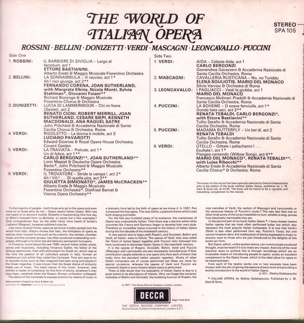 Various Artists - World Of Italian Opera - Lp