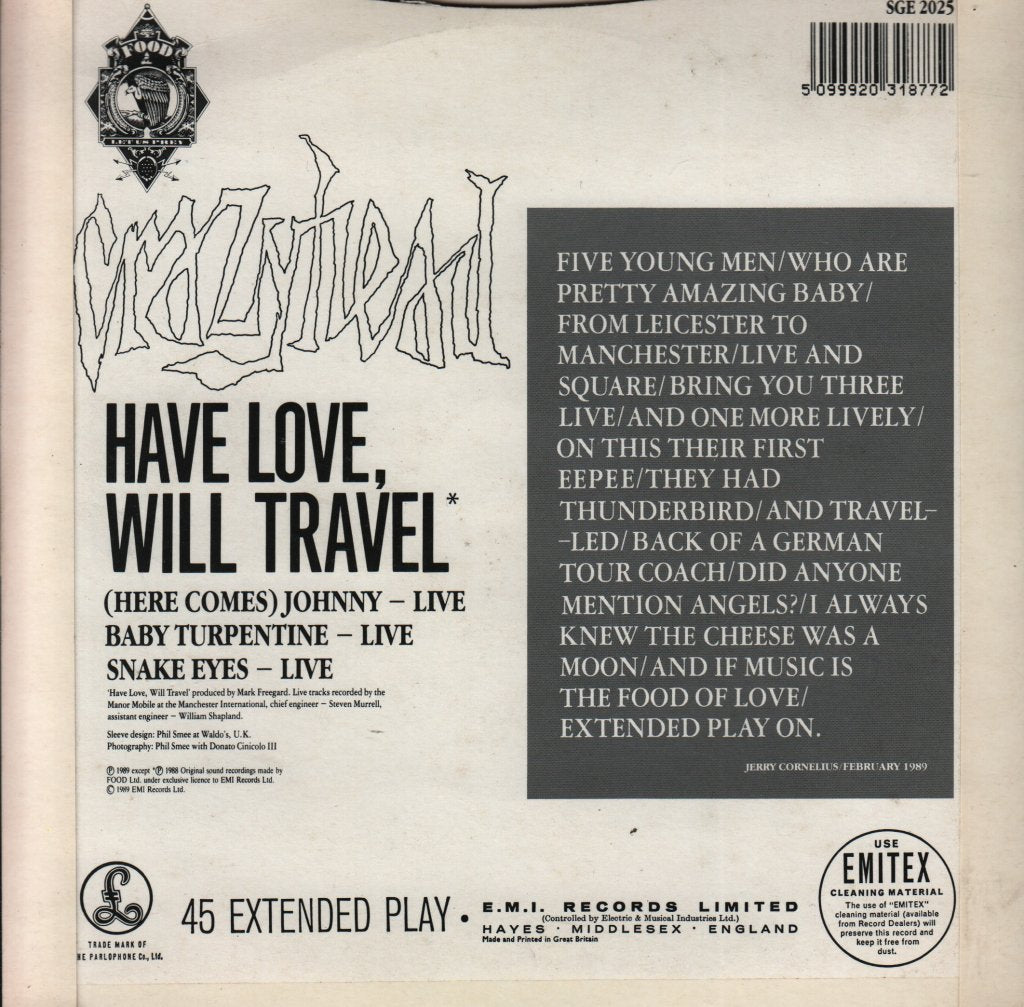 Crazyhead - Have Love, Will Travel - 7 Inch