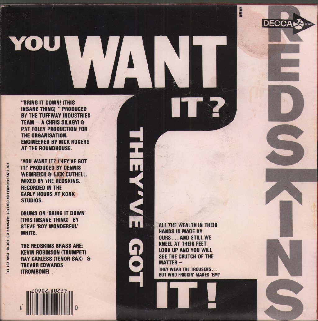 Redskins - Bring It Down - Double 7 Inch