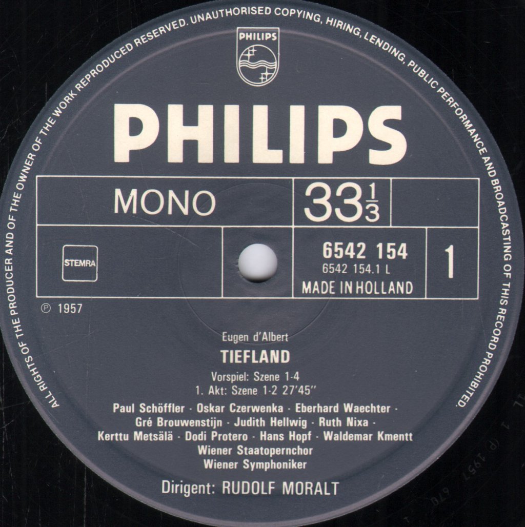 Gre Brouwenstijn / Hans Hopf / Waldemar Kmentt / Wiener Symphoniker / Rudolf Moralt - D'Albert - Tiefland - Double Lp