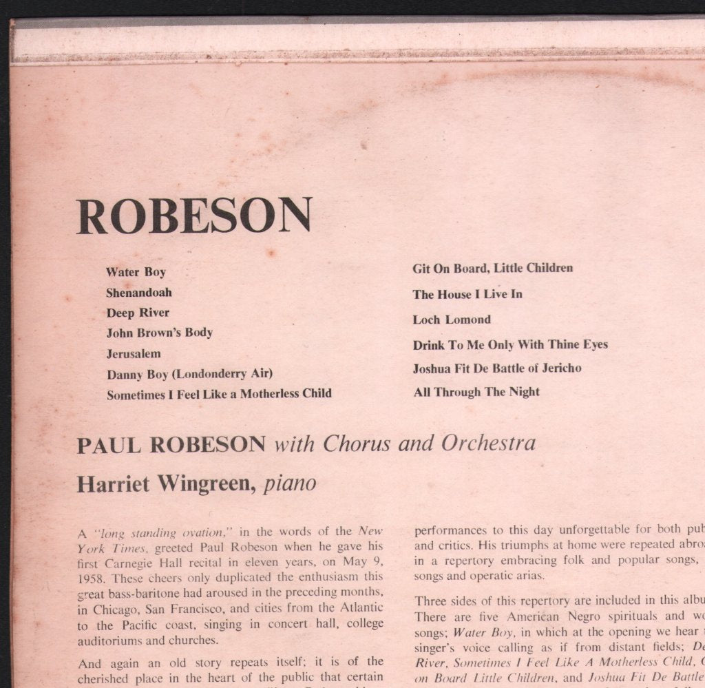 Paul Robeson / Harriet Wingreen - Robeson - Lp