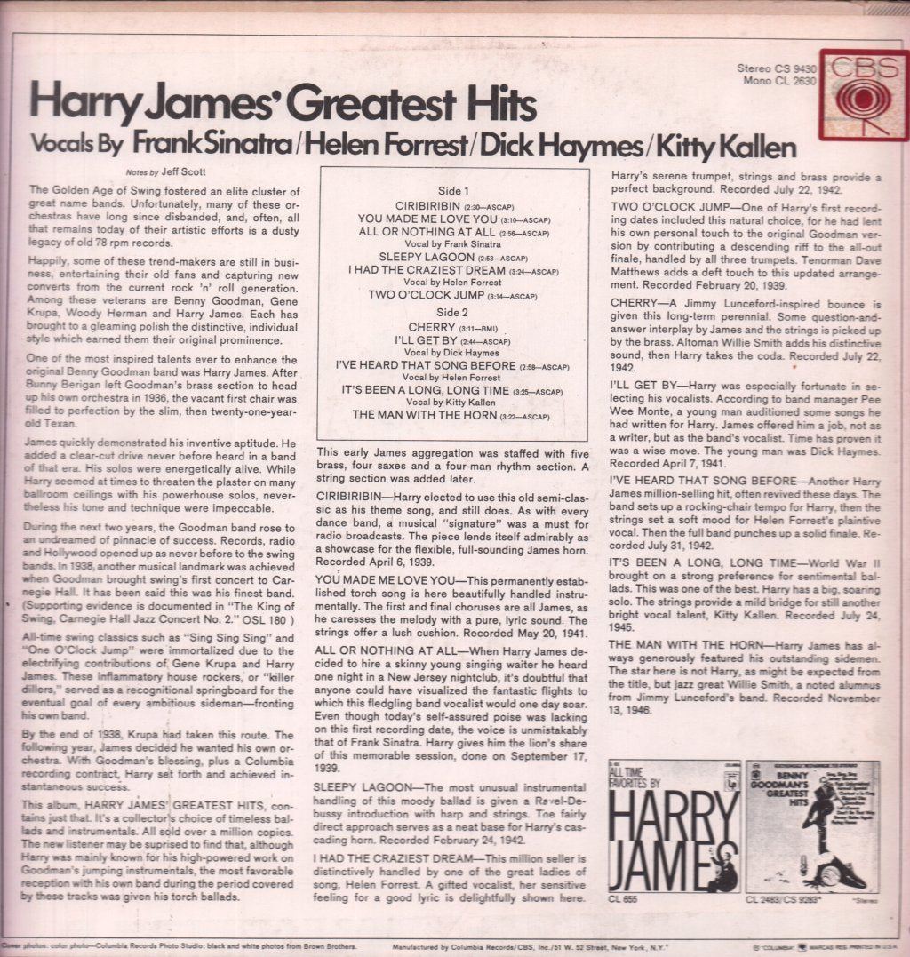 Harry James - Greatest Hits - Lp