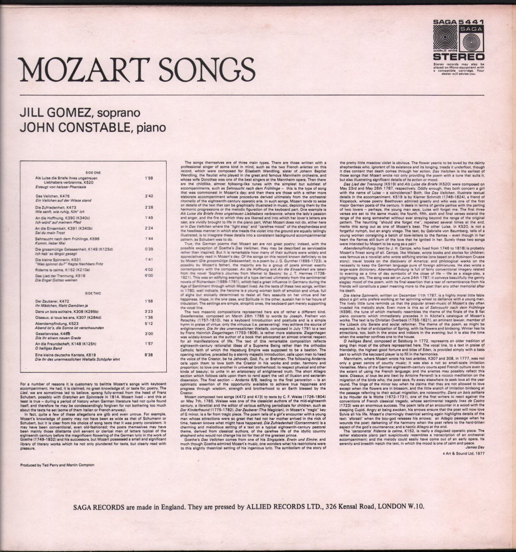 Jill Gomez / John Constable - Mozart Songs - Lp