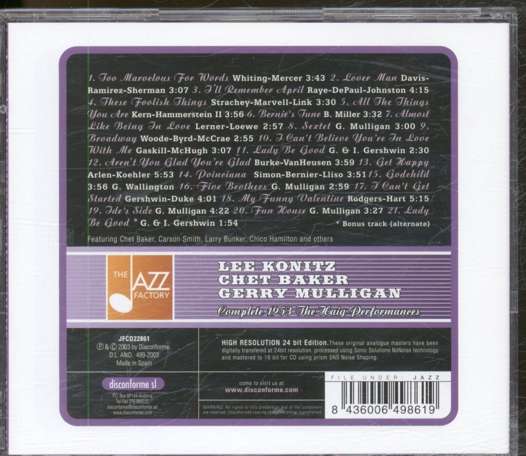 Lee Konitz - Complete 1953 The Haig Performances - Cd