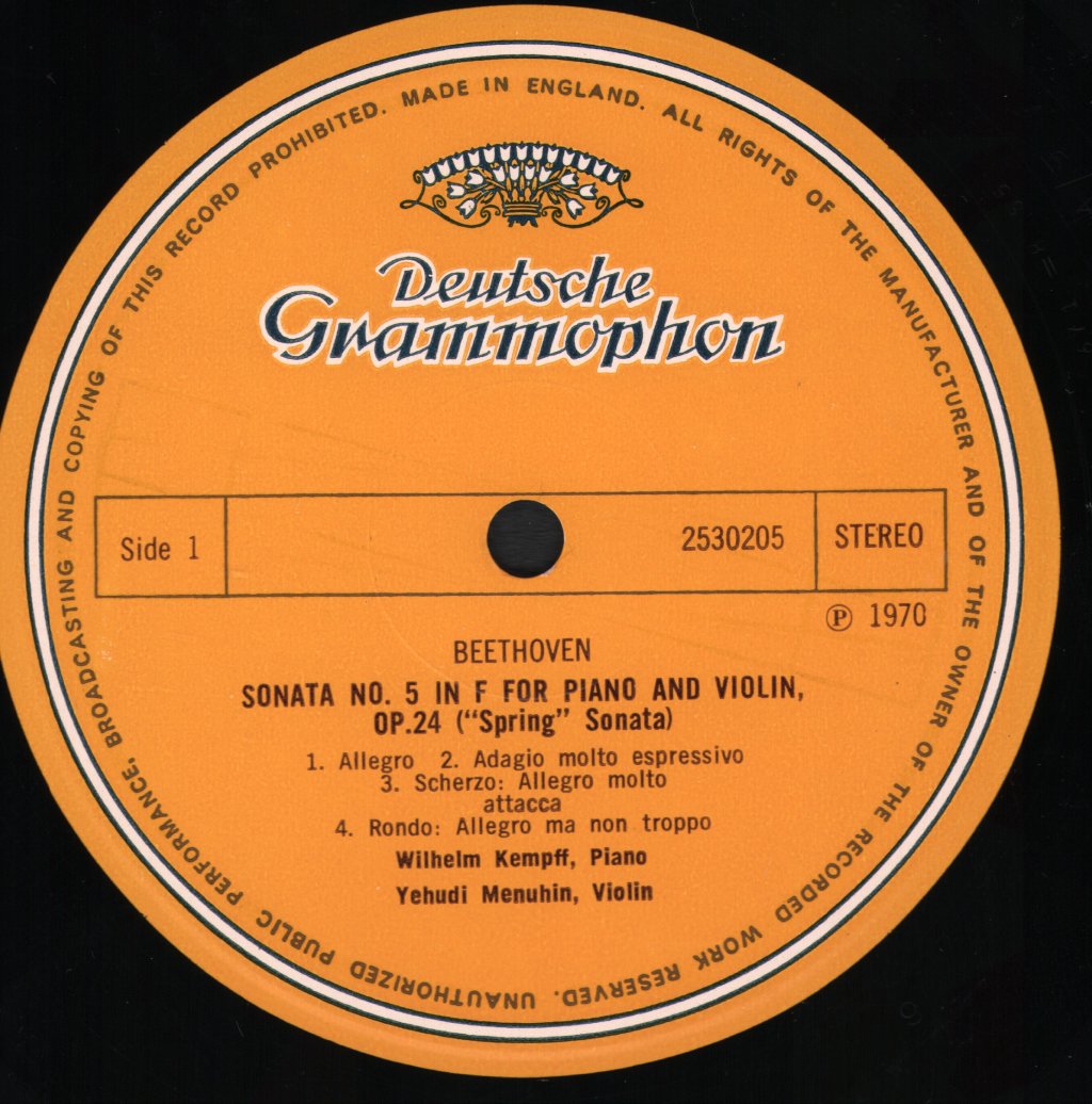 Wilhelm Kempff / Yehudi Menuhin - Beethoven - Spring Sonata op.24 / Rondo WoO 41 / 12 Variations WoO 40 - Lp