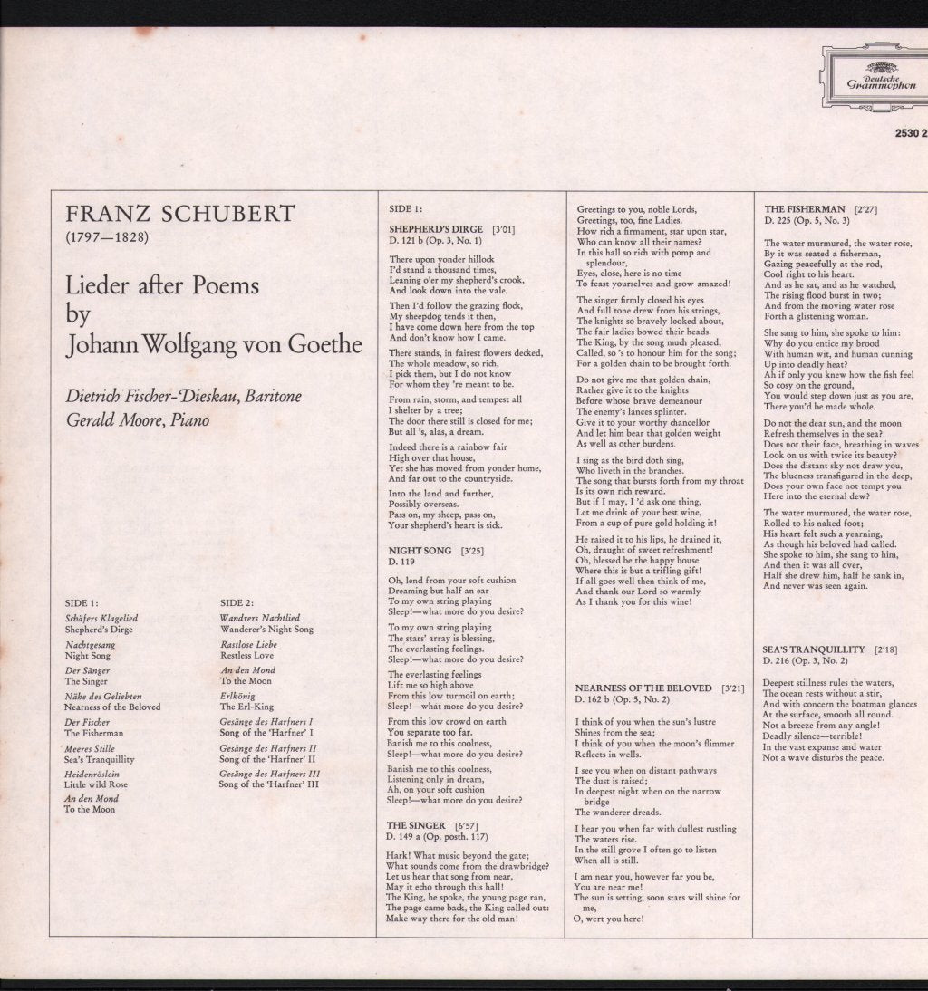 Dietrich Fischer-Dieskau - Franz Schubert - Lieder Nach Texten Von Goethe - Lp