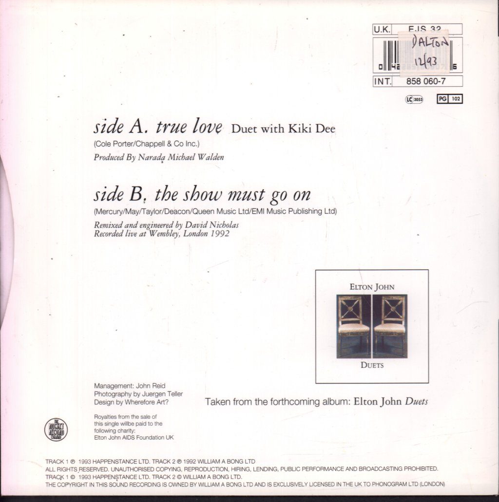 Elton John And Kiki Dee - True Love - 7 Inch