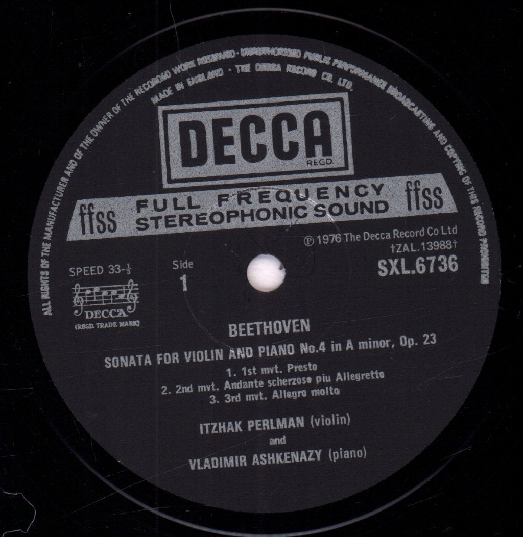 Itzhak Perlman And Vladimir Ashkenazy - Beethoven Violin Sonatas No.s 4 And 5 spring - Lp