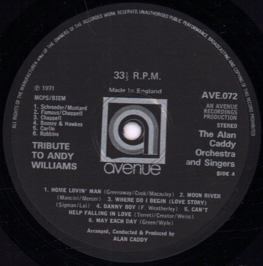 Alan Caddy Orchestra And Singers - Pay Tribute To Andy Williams - Lp
