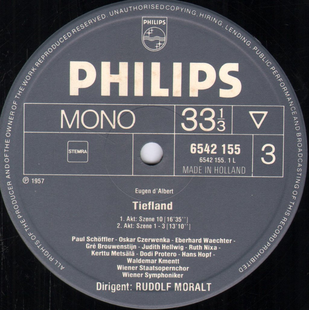Gre Brouwenstijn / Hans Hopf / Waldemar Kmentt / Wiener Symphoniker / Rudolf Moralt - D'Albert - Tiefland - Double Lp