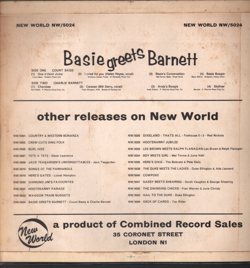Count Basie and Charlie Barnet - Basie Greets Barnett - Lp