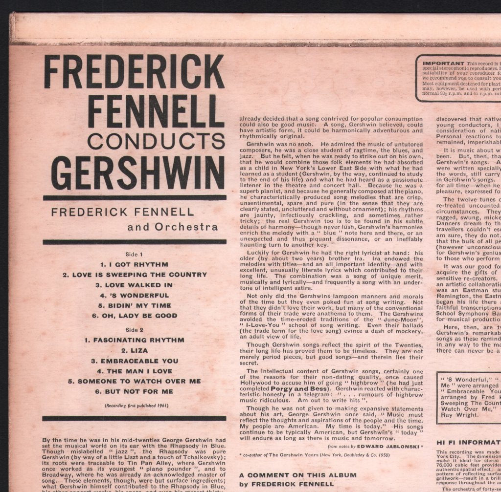Frederick Fennell And Orchestra - Frederick Fennell Conducts Gershwin - Lp