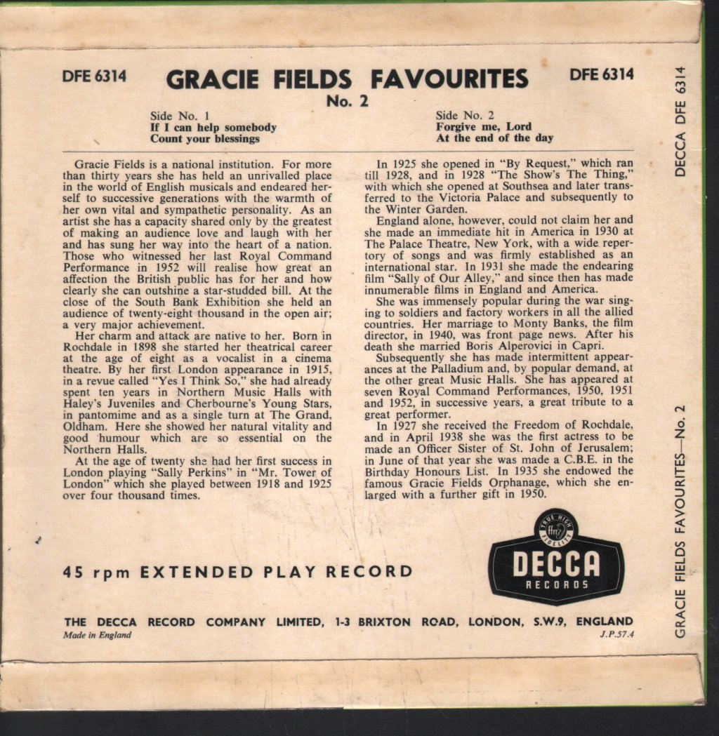 Gracie Fields - Favourites No 2 - 7 Inch