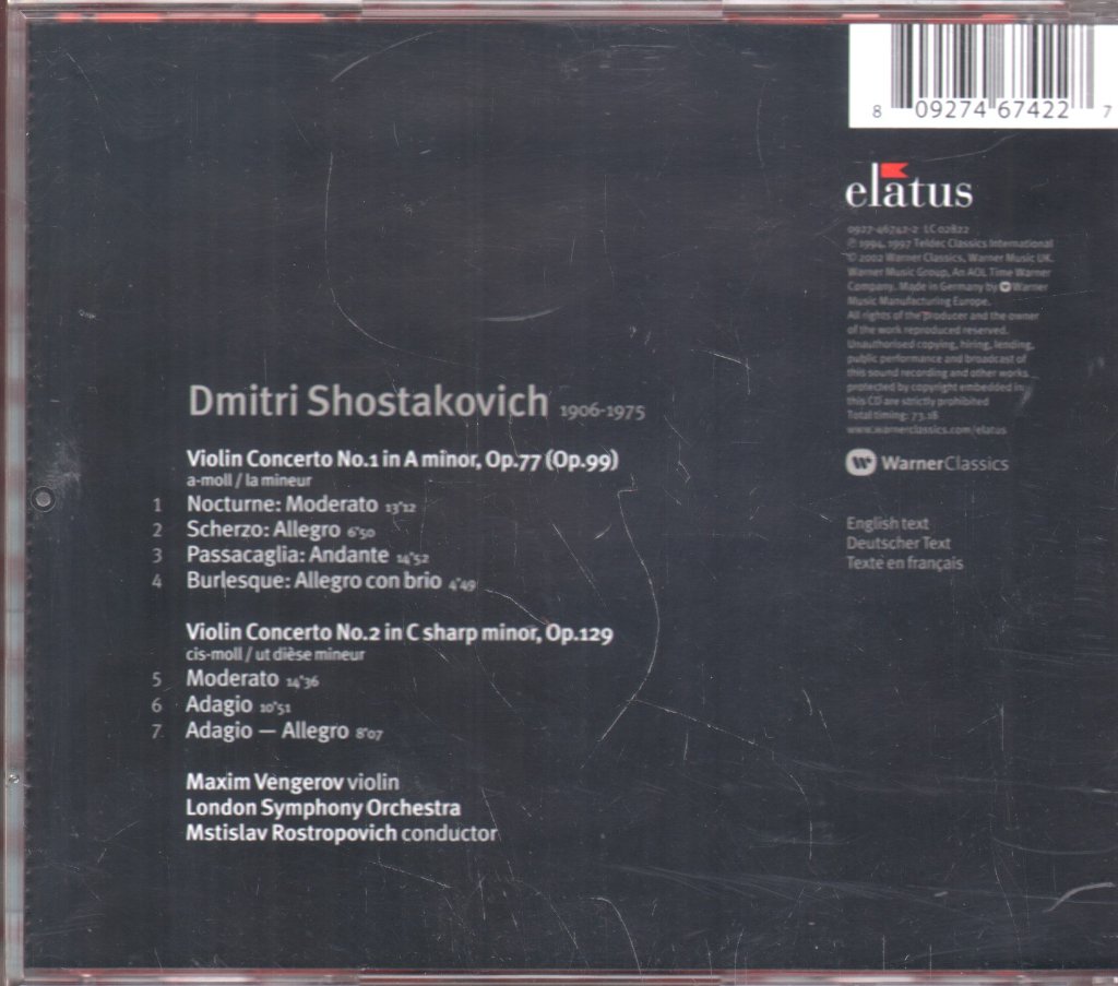 Maxim Vengerov / Mstislav Rostropovich / London Symphony Orchestra - Shostakovich - Violin Concertos Nos. 1 & 2 - Cd