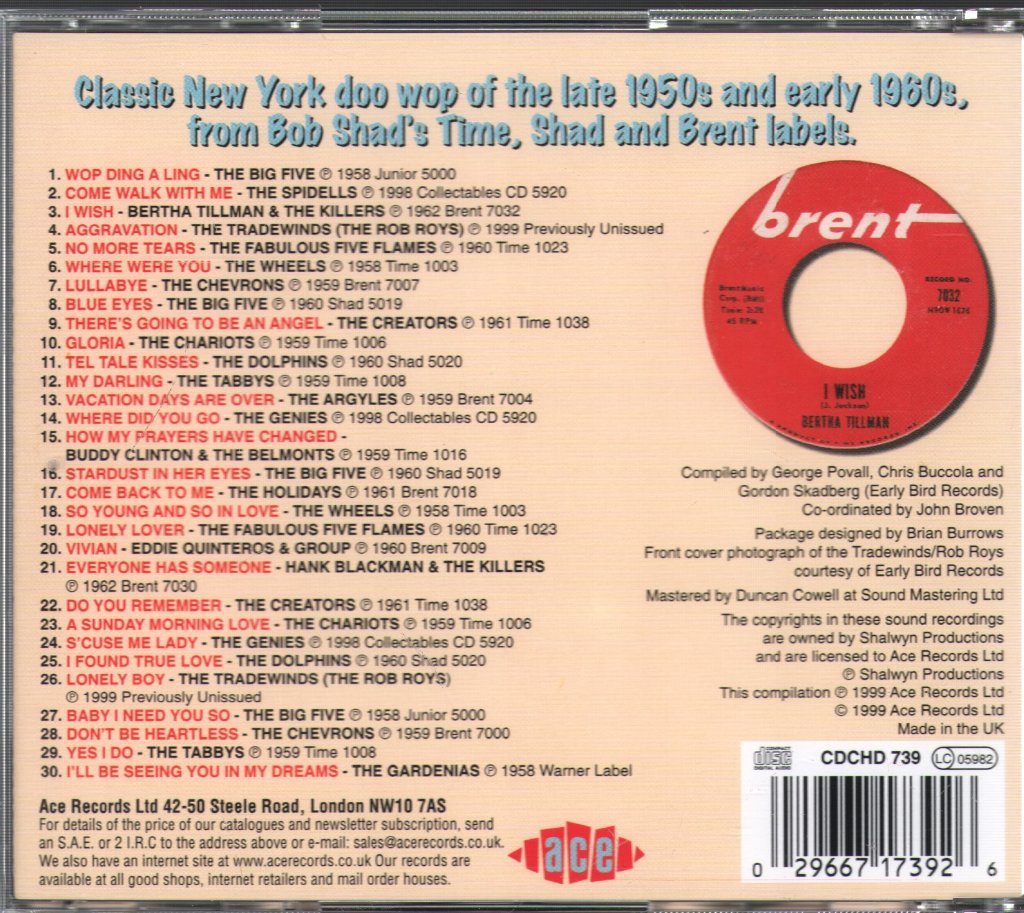 Various Artists - Wop Ding A Ling - Classic New York Doo Wop From Time, Brent & Shad - Cd