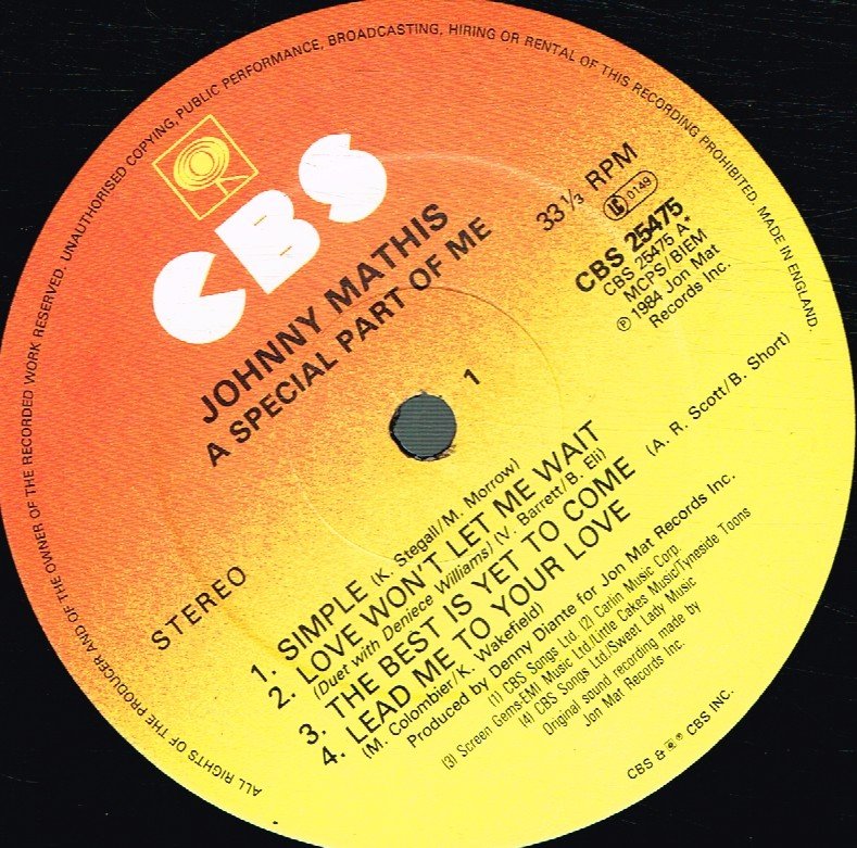 Johnny Mathis - A Special Part Of Me - Lp