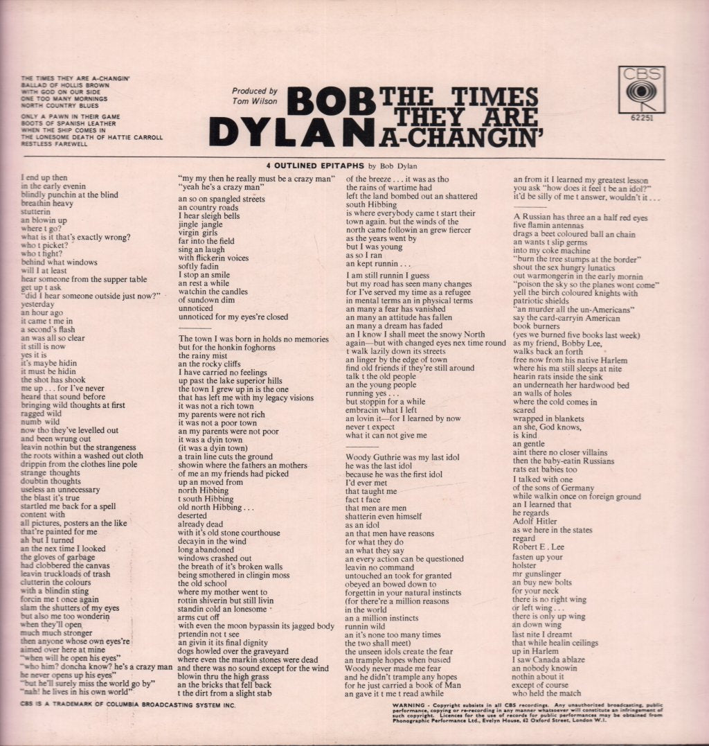Bob Dylan - Times They Are A-Changin' - Lp
