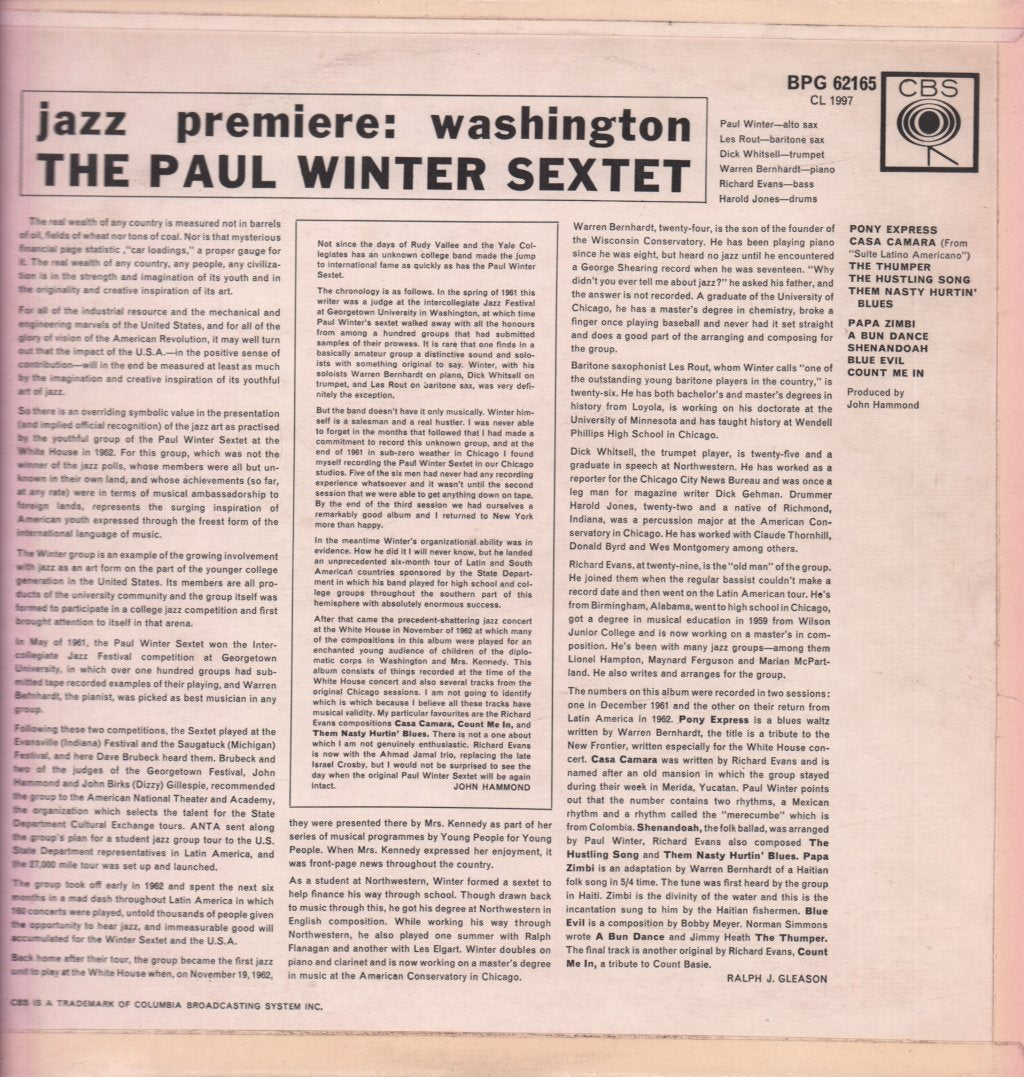 Paul Winter Sextet - Jazz Premiere Washington - Lp