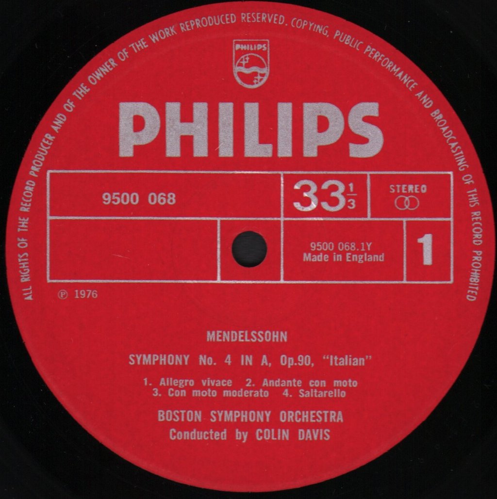 Colin Davis / Boston Symphony Orchestra - Mendelssohn - Symphony No.4 / Music From A Midsummer - Lp
