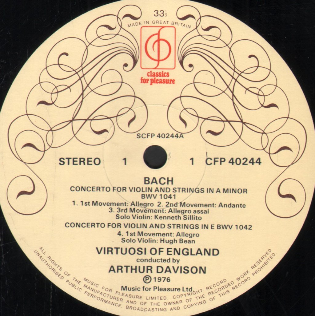 Hugh Bean - Bach Double Concerto In D Minor / Concerto In A Minor - Lp