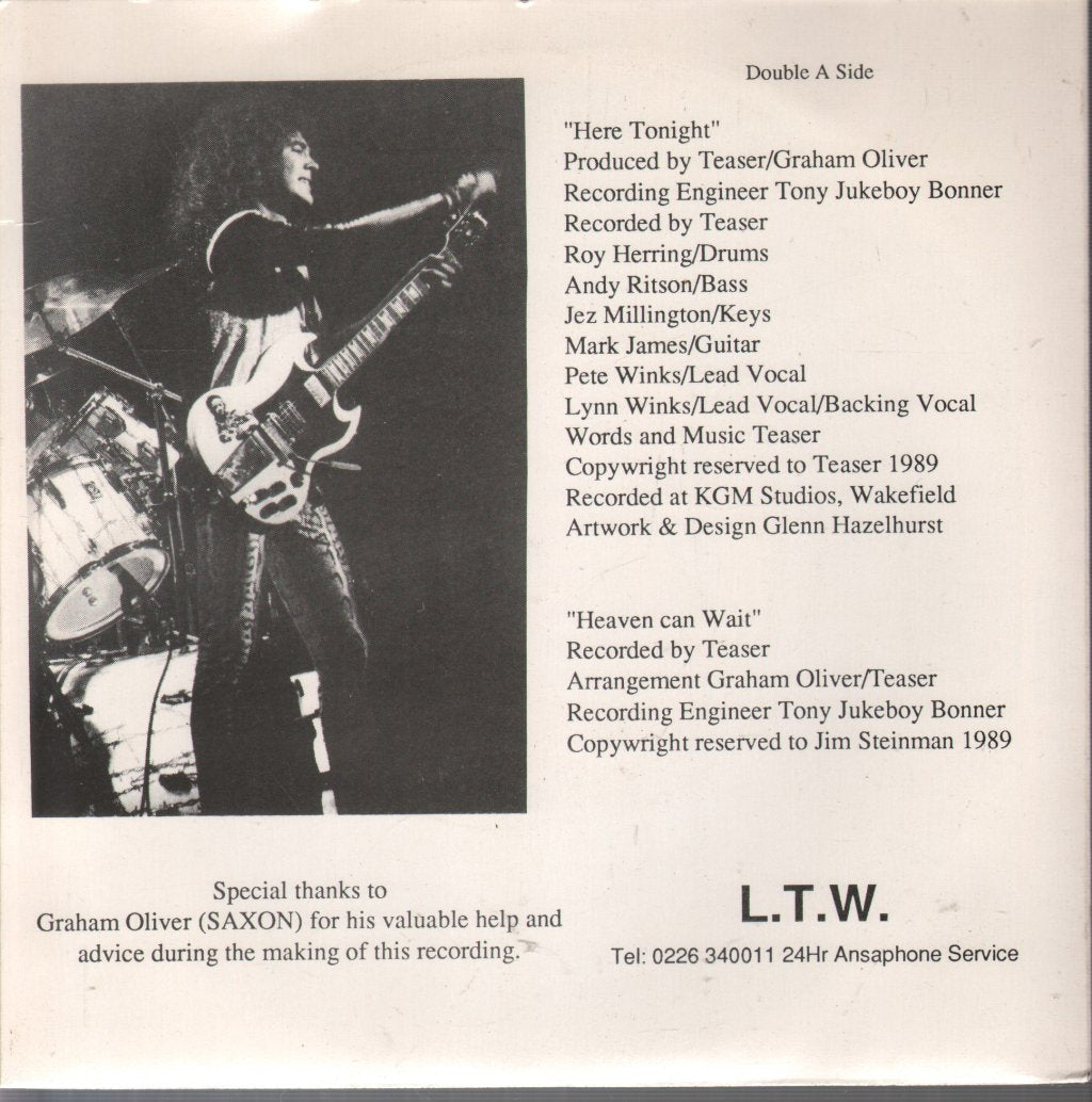 Teaser (Rock/Metal Group) - Here Tonight/Heaven Can Wait - 7 Inch