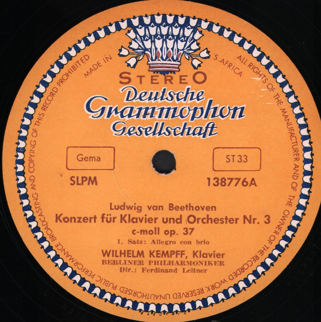 Wilhelm Kempff / Ferdinand Leitner / Berliner Philharmoniker - Ludwig van Beethoven - Klavierkonzert Nr. 3 C-moll Op. 37 - Lp