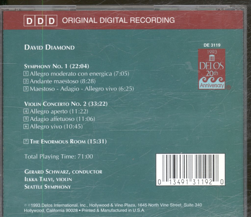 Ilkka Talvi, Seatle Symphony - David Diamond - Vol 3 - Symphony No. 1 / Violin Concerto No. 2 / The Enormous Room (Vol. III) - Cd