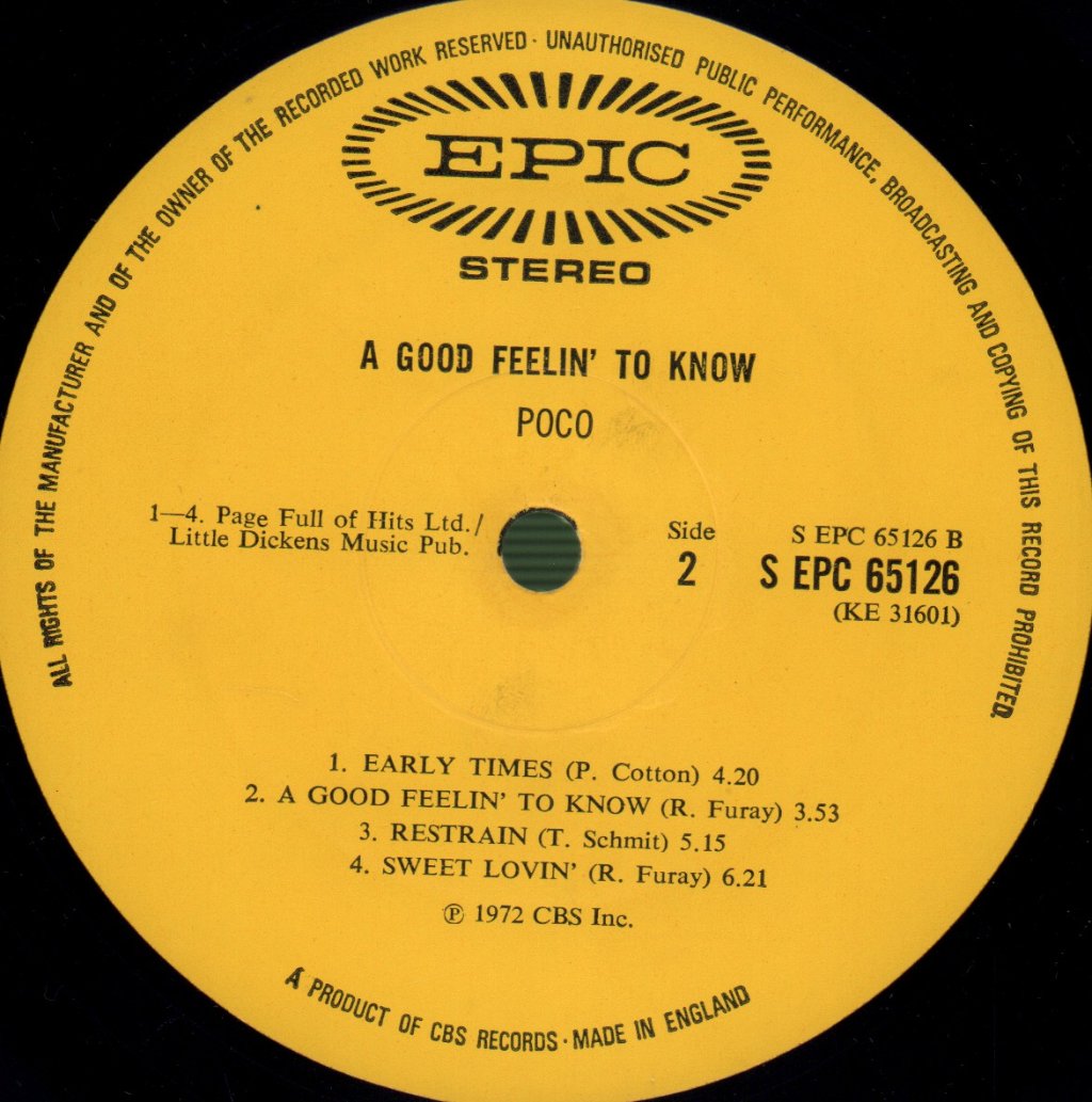 Poco - A Good Feelin' To Know - Lp