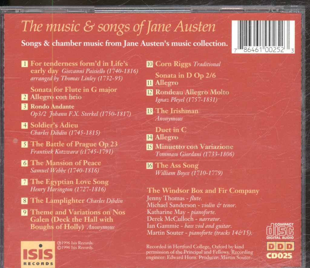 Windsor Box And Fir Company - Music And Songs Of Jane Austen - Cd