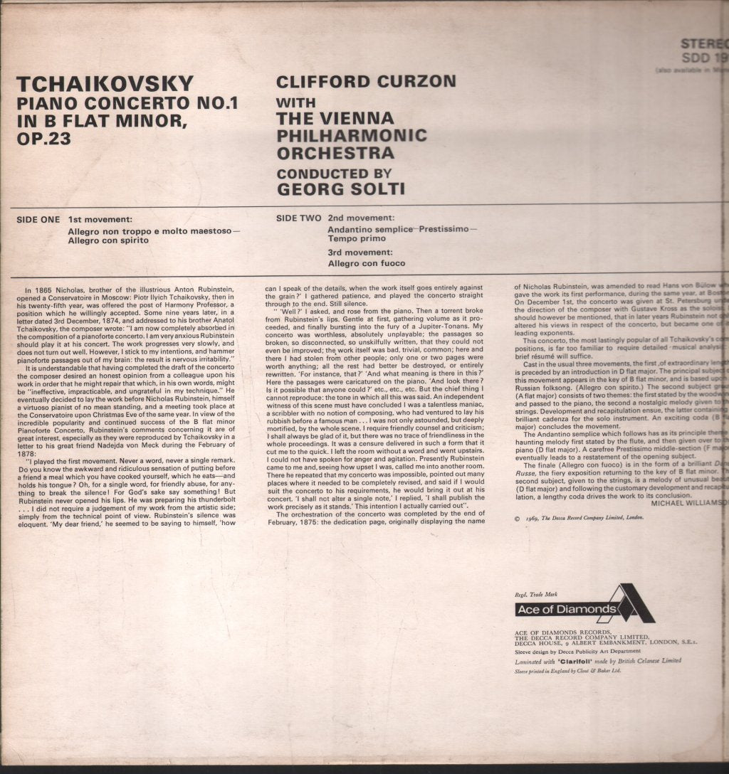 Clifford Curzon / Georg Solti / Vienna Philharmonic - Tchaikovsky - Piano Concerto No 1 In B Flat Minor, Op. 23 - Lp