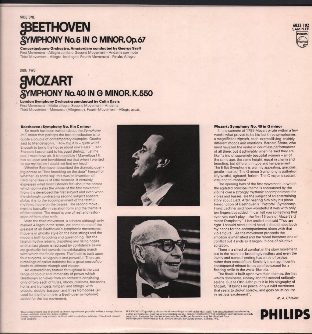George Szell / Concertgebouw Orchestra, Amsterdam - Beethoven - Symphony No.5 / Mozart - Symphony No.40 - Lp