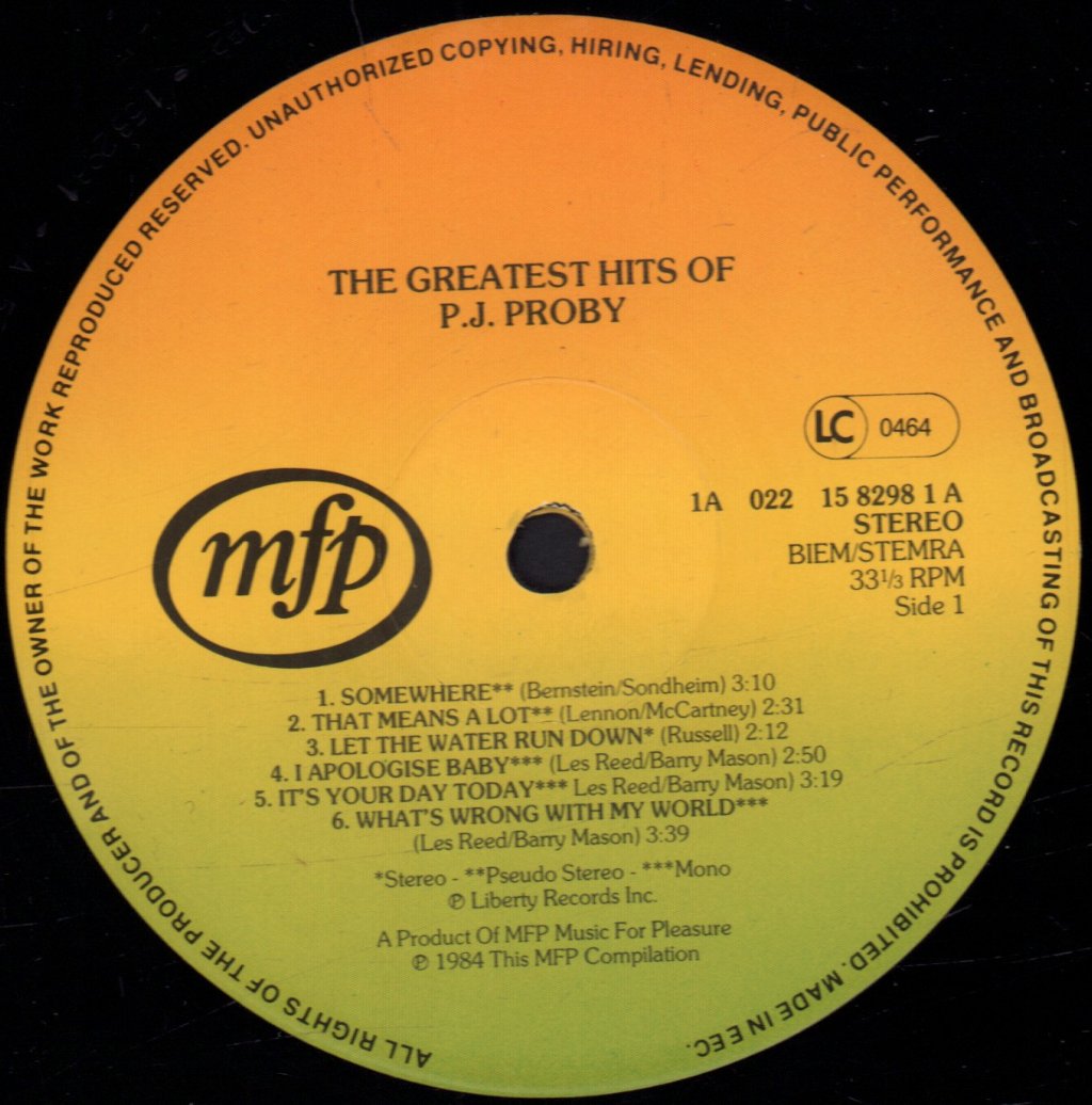 P.J. Proby - Greatest Hits Of - Lp