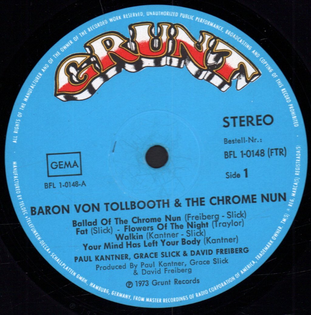 Paul Kantner, Grace Slick And David Freiberg - Baron Von Tollbooth & The Chrome Nun - Lp