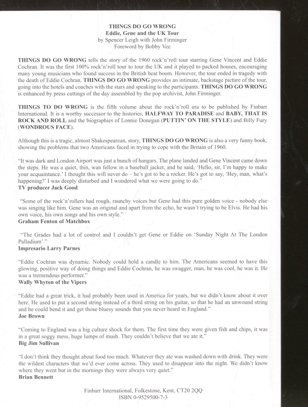 Spencer Leigh - Things Do Go Wrong - Eddie, Gene and the UK Tour - Book