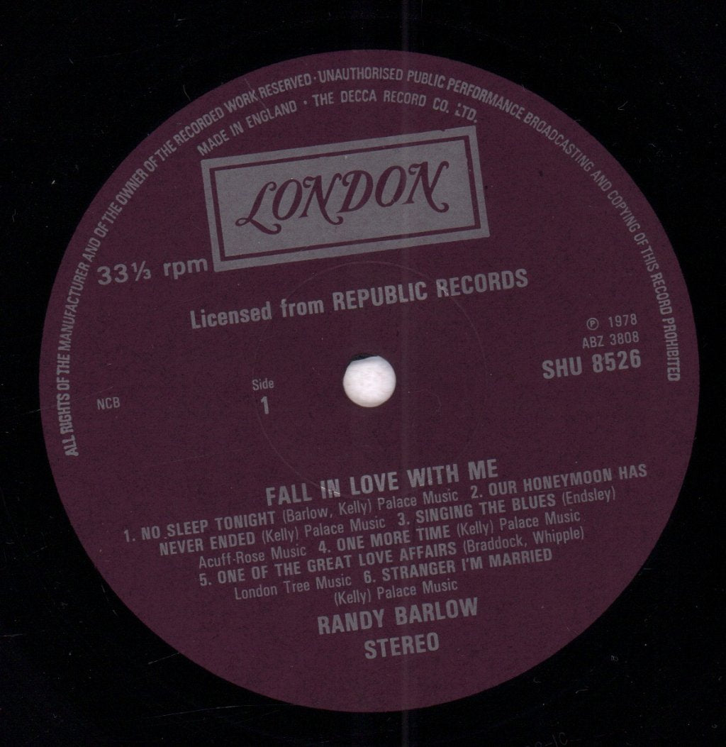 Randy Barlow - Fall In Love With Me - Lp